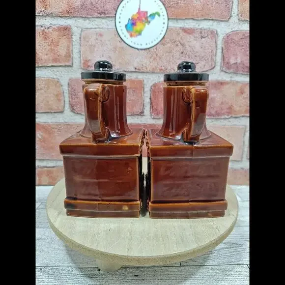 Vintage Brown Glaze Unique Oil And Vinegar Dispensers With Stoppers From Japan - Picture 6 of 10